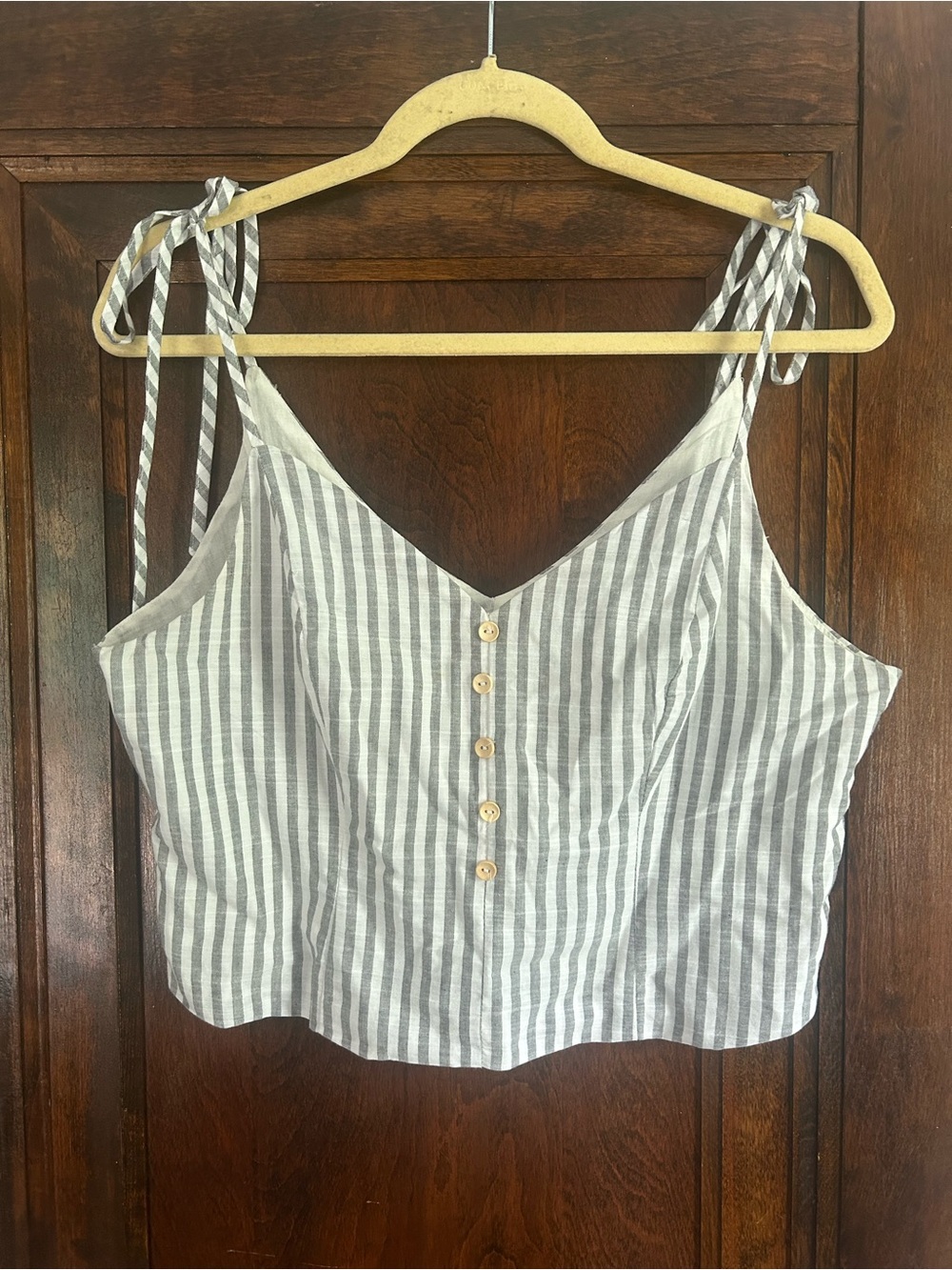 Hayden Gray and White Striped Tie-Shoulder Crop Camisole